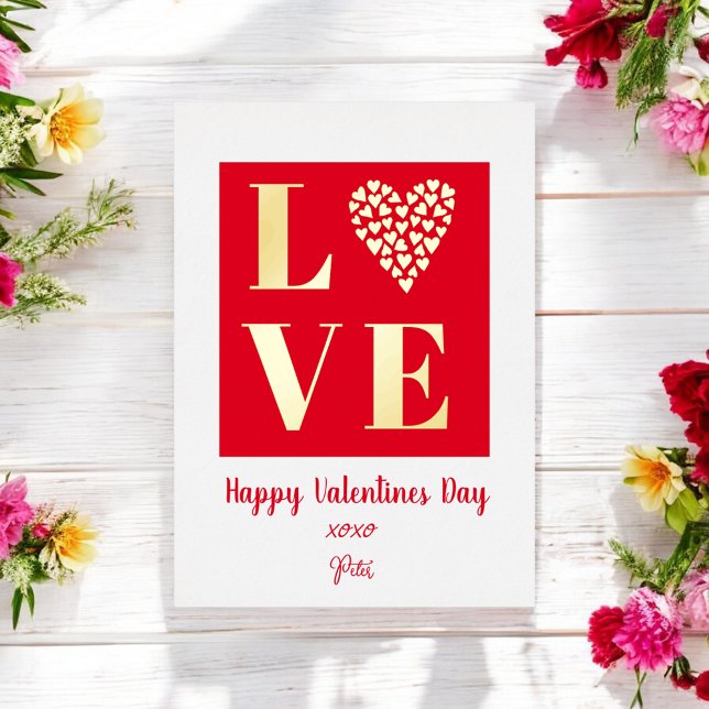Invitation En Aluminium Joyeuse Saint-Valentin Rouge Or Amour Script (Créateur téléchargé)