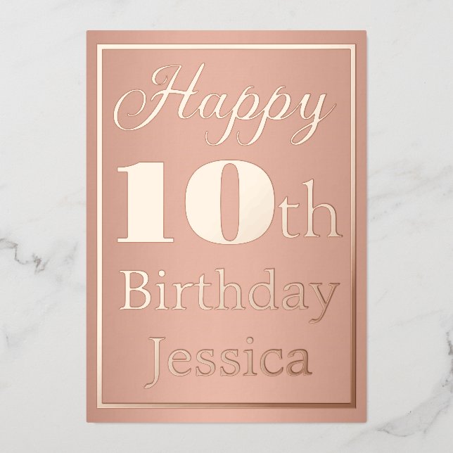 Invitation En Aluminium Joyeux 10e anniversaire Rose Gold Girly Ten (Recto)