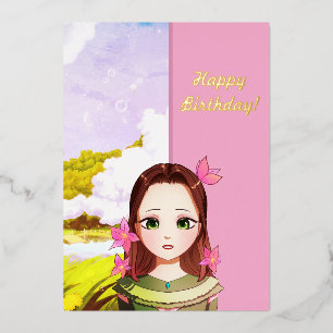 Invitation En Aluminium Joyeux anniversaire mignonne fille Anime Invitatio