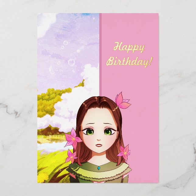 Invitation En Aluminium Joyeux anniversaire mignonne fille Anime Invitatio (Recto)