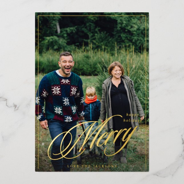 Invitation En Aluminium Joyeux cadre calligraphie élégante photo vacances (Recto)