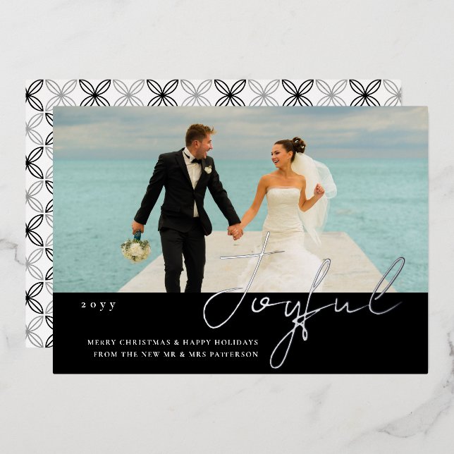 Invitation En Aluminium Joyeux Mariage Mr & Mrs First Christmas Photo (Recto/Verso)