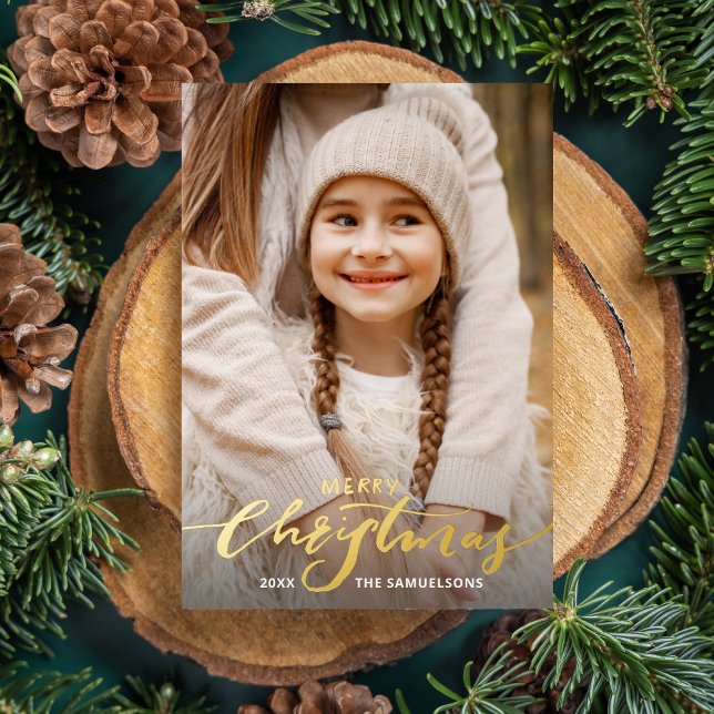 Invitation En Aluminium Joyeux Noël Calligraphie 2 Photos Or (Créateur téléchargé)