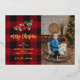 Invitation En Aluminium Joyeux Noël Camion & Photo V à carreaux de buffle