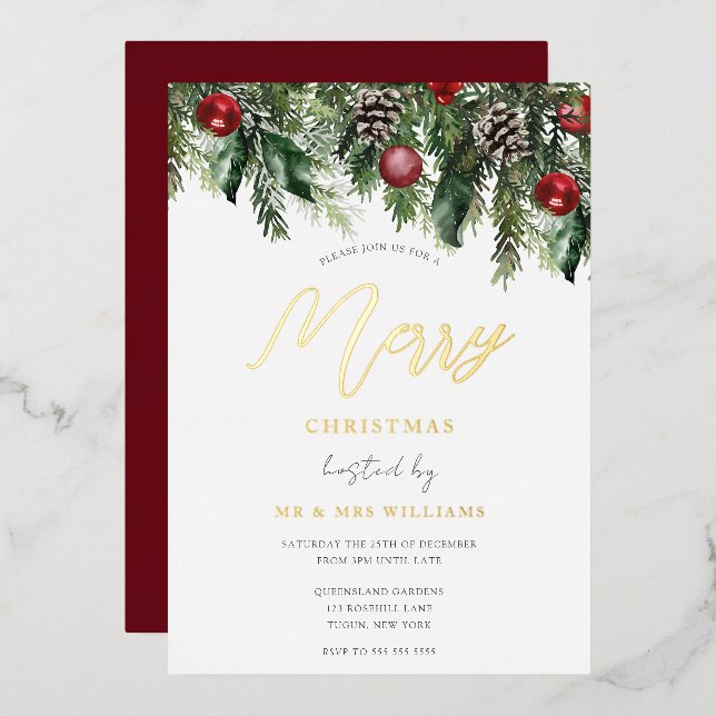 Invitation En Aluminium Joyeux Noël Fêtard Or (Recto/Verso)