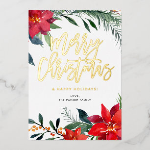 Invitation En Aluminium Joyeux Noël floral Poinsettia