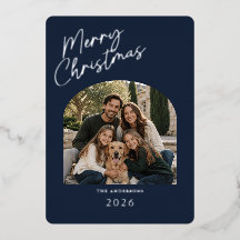 Joyeux Noël Moderne Bleu et Argent à Feuille
