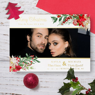 Invitation En Aluminium Joyeux Noël Poinsettias Garland Mariage photo