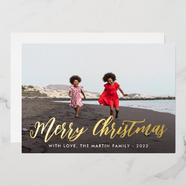 Invitation En Aluminium Joyeux Noël une photo vacances (Recto/Verso)