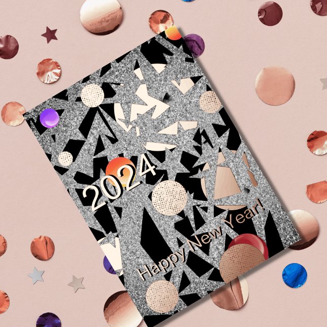Invitation En Aluminium Joyeux Nouvel An 2025 - étoiles et ornements dévoi (Créateur téléchargé)