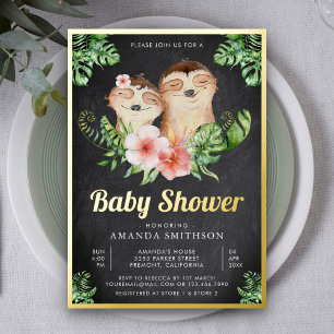 Invitation En Aluminium Jumeaux paresseux mignons Baby Shower tableau noir