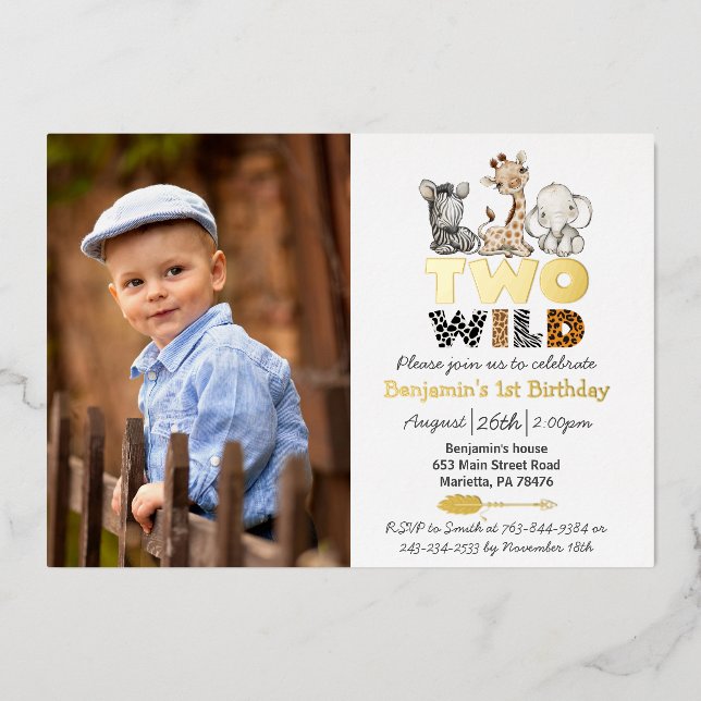 Invitation En Aluminium Jungle Deux Sauvages Photo Véritable Or (Recto)