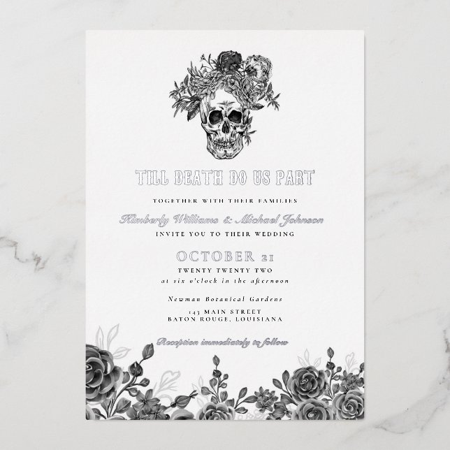 Invitation En Aluminium Jusqu'à la mort faisons-nous partie Mariage du crâ (Recto)