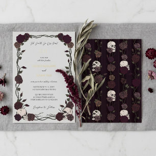 Invitation En Aluminium Jusqu'à la mort Roses gothiques de Bourgogne Gris 
