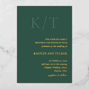 Invitation En Aluminium Kaitlin Hunter Green Bold Monogram Mariage élégant