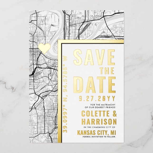 Invitation En Aluminium Kansas City Love Locator | Mariage Enregistrer la  (Recto)