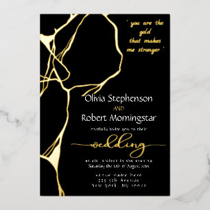Invitation En Aluminium Kintsugi noir et or époustouflant
