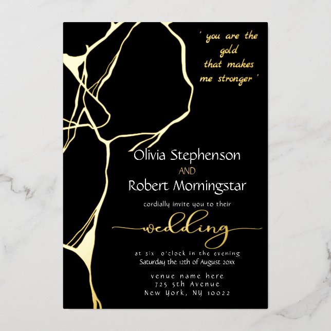 Invitation En Aluminium Kintsugi noir et or époustouflant (Recto)