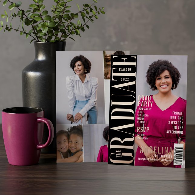 Invitation En Aluminium La couverture tendance amusante du magazine de la  (The Graduate Fun Trendy Magazine Cover Grad Party Foil Invitation)