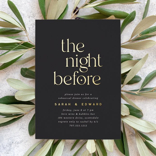 Invitation En Aluminium La Nuit Avant Le Dîner De Répétition Noir & Or (Créateur téléchargé)