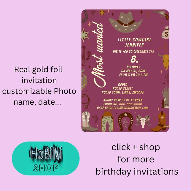Invitation En Aluminium la plupart recherchés petit texas cowgirl annivers (most wanted little texas cowgirl birthday foil invitation)