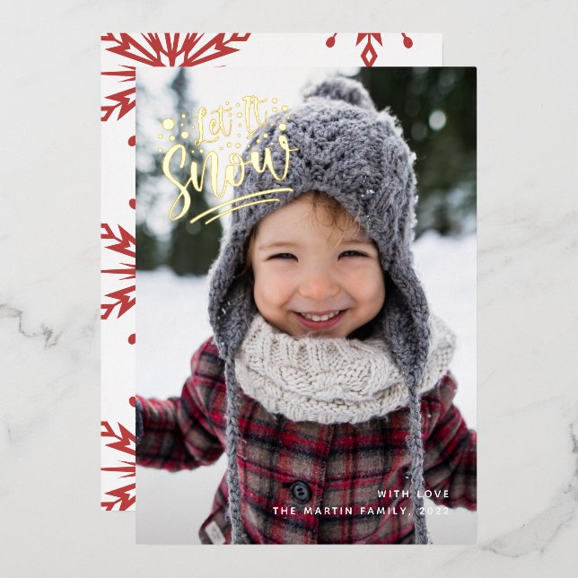Invitation En Aluminium Laisser neiger rouge une photo Noël (Recto/Verso)
