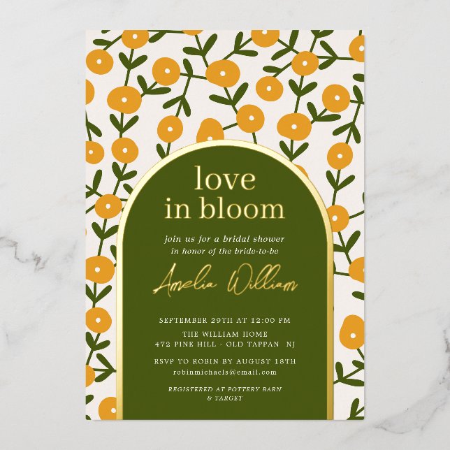 Invitation En Aluminium L'amour dans la Fête des mariées en fleur (Recto)