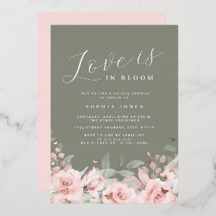 Invitation En Aluminium L'amour est en fleurs Blush Sage Fête de mariage