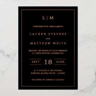Invitation En Aluminium Lauren Black Monogramme Mariage élégant