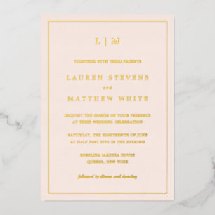 Invitation En Aluminium Lauren Blush Pink Monogramme Mariage élégant
