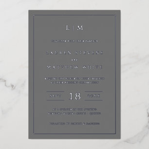 Invitation En Aluminium Lauren Grey Monogramme Mariage élégant