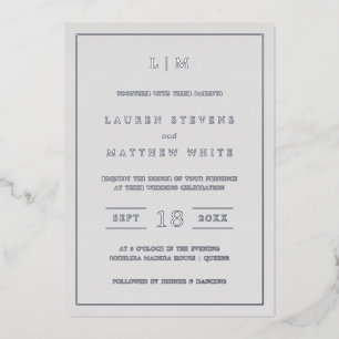 Invitation En Aluminium Lauren Silver Monogramme Mariage élégant