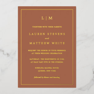 Invitation En Aluminium Lauren Terracotta Monogramme Mariage élégant