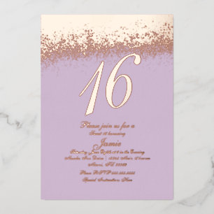 Invitation En Aluminium Lavande de Parties scintillant en or sweet sixteen