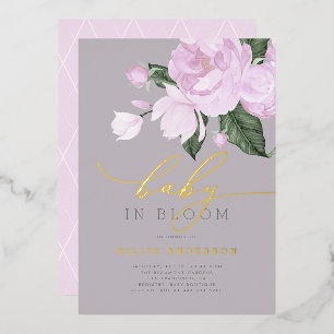 Invitation En Aluminium Lavande d'or Gris Floral Baby dans la douche en fl