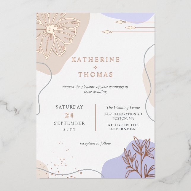 Invitation En Aluminium Lavande & Linge Floral Mariage de verdure (Recto)