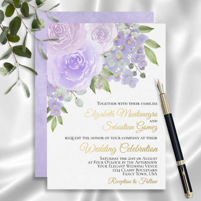 Invitation En Aluminium Lavande Purple Aquarelle Florale Élégant Mariage (Créateur téléchargé)