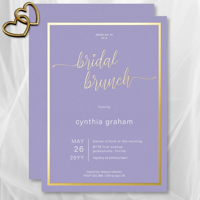 Invitation En Aluminium Lavande Purple Moderne Minimal Brunch nuptial (Lavender Purple Modern Minimal Bridal Brunch Foil Invitation)