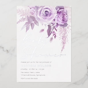 Invitation En Aluminium Lavande violette Divine Baby shower Floral Argent