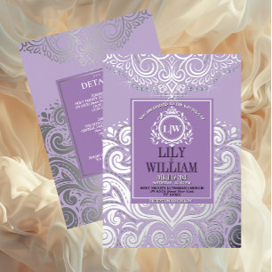 Invitation En Aluminium Lavender Elegant Artdeco Diamond Mariage