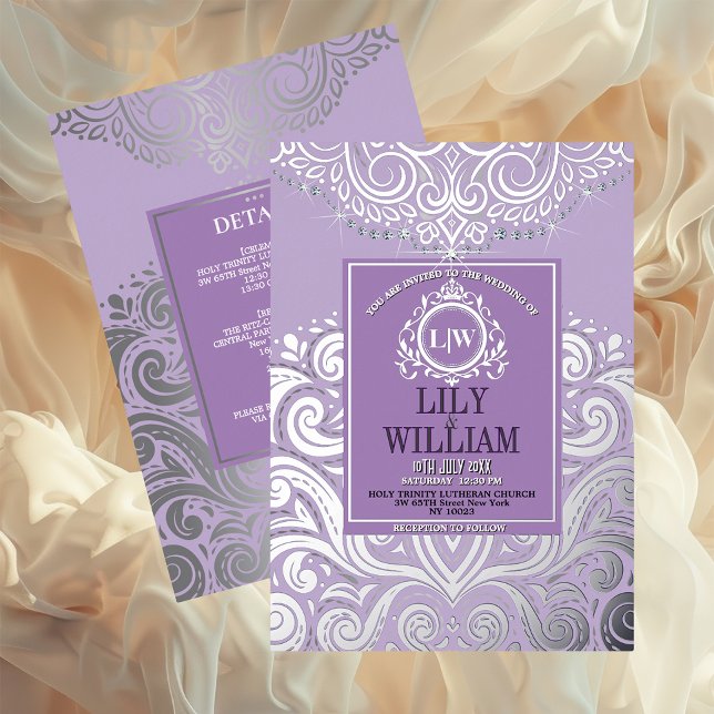 Invitation En Aluminium Lavender Elegant Artdeco Diamond Mariage (Luxurious Elegant Classic Boho Wedding Invitation - Real Foil and Monogram)