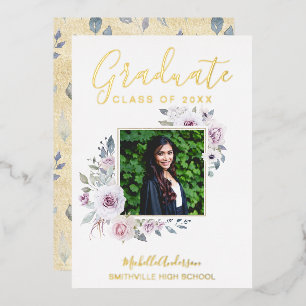 Invitation En Aluminium Lavender Floral Gold Foil Photo Graduation