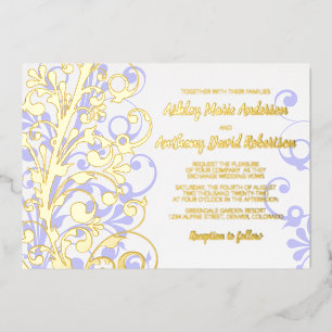 Invitation En Aluminium Lavender Real Gold Foil Mariage Floral