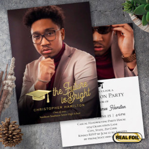 Invitation En Aluminium L'avenir est brillant Gold Script Photo Graduation