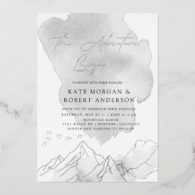 Invitation En Aluminium L'aventure commence un mariage élégant (Recto)