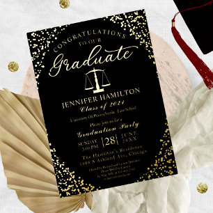 Invitation En Aluminium Law School Grad Party Black Gold