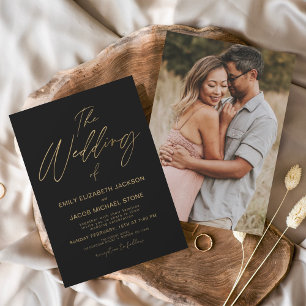 Invitation En Aluminium Le Mariage de Gold Black Elegant Photo
