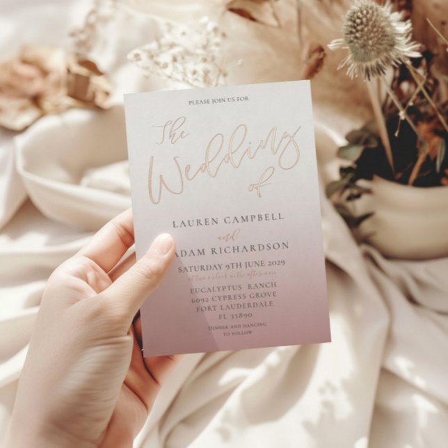 Invitation En Aluminium Le Mariage Du Mariage Rose De Calligraphie Or (Créateur téléchargé)