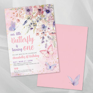 Invitation En Aluminium Les 1er anniversaire de Little Butterfly Girl Rose