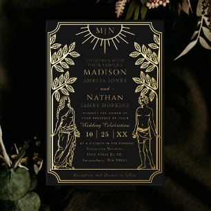 Invitation En Aluminium Les amoureux Mystical Black Gold Tarot Card Mariag